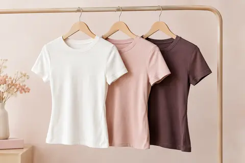 Lot de trois t-shirts pour femme en coton, à col rond côtelé et coutures latérales façonnées