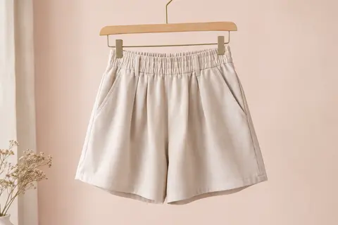 Short femme G4Free à taille haute, avec plis sur le devant, jambes larges et poches latérales.