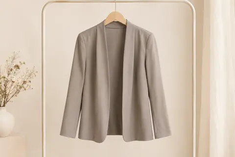 Blazer JDY uni à manches longues présenté seul sur un cintre devant un fond ivoire
