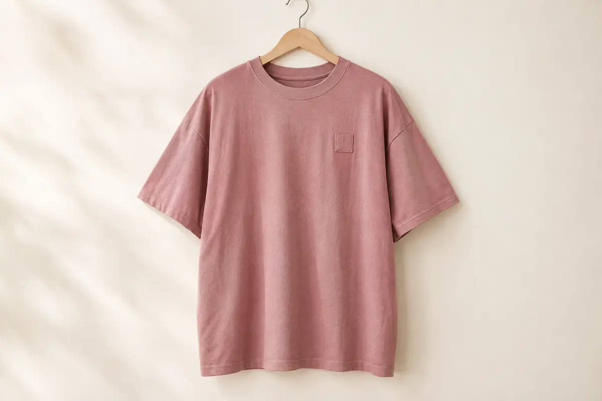 T-shirt femme en coton à coupe ample présenté sur un cintre devant un fond ivoire lumineux