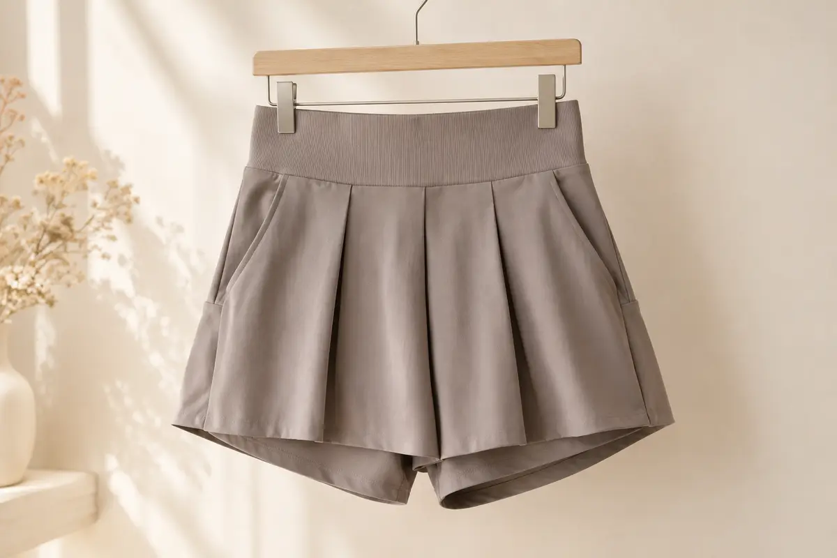 Jupe-short Moon Wood plissée et unie, avec taille haute élastique et short intégré à poches