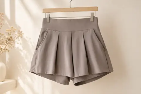 Jupe-short Moon Wood plissée et unie, avec taille haute élastique et short intégré à poches