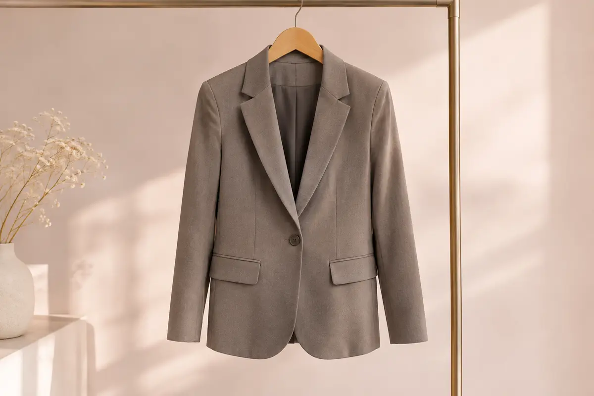 Blazer ONLY pour femme à coupe classique, présenté seul sur un cintre dans un décor lumineux