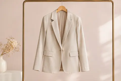 Blazer ONLY pour femme à manches longues présenté seul sur un cintre dans un décor clair.