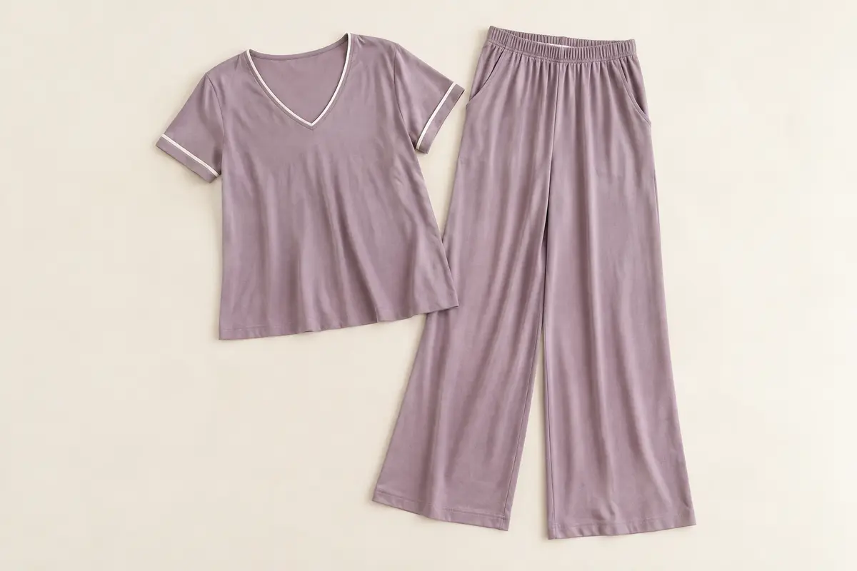 Ensemble de pyjama femme avec haut à col en V et pantalon large à taille élastiquée