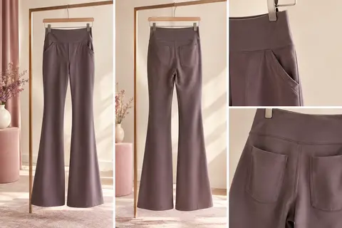 Pantalon de yoga SINOPHANT évasé à taille haute, avec quatre poches et une matière extensible