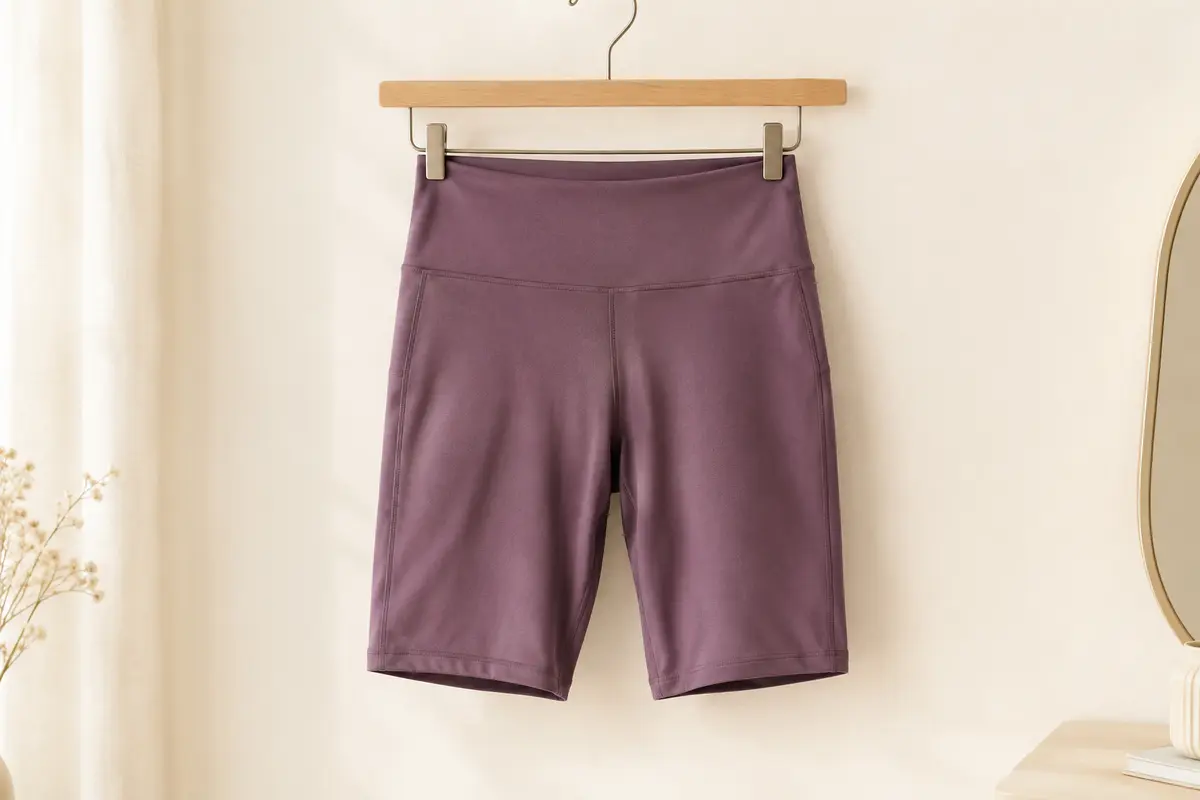 Short cycliste de sport SINOPHANT à taille haute présenté seul sur un fond ivoire lumineux.