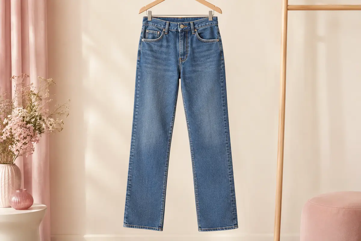 Jean droit Alexa TOM TAILOR en denim stretch, avec cinq poches, fermeture à bouton et coutures contrastées.