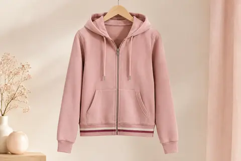 Sweat à capuche zippé avec deux poches avant et bande colorée autour de l’ourlet