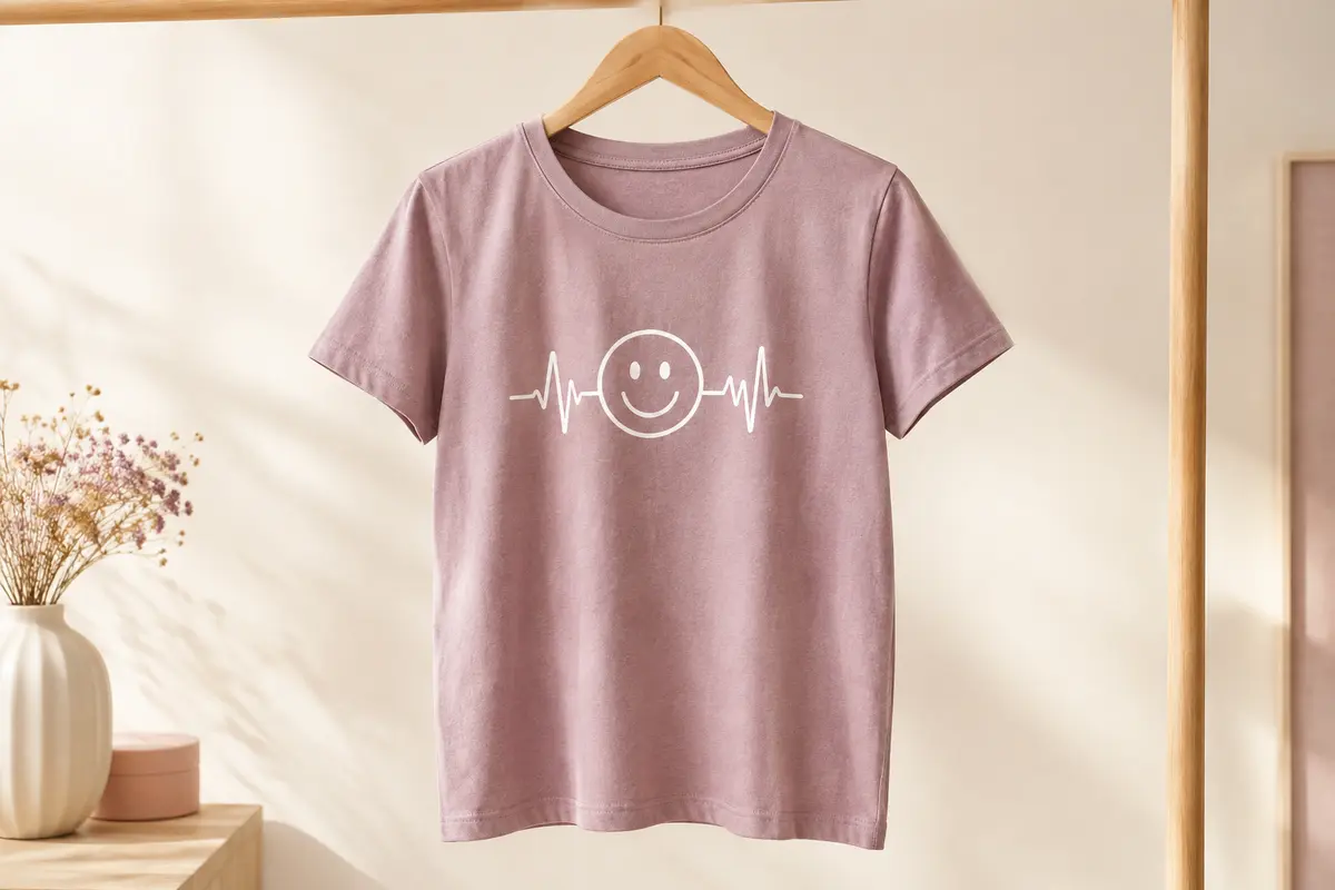 Tee-shirt Tuopuda à manches courtes et col rond, avec motif graphique sourire sur le devant.