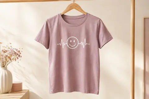 Tee-shirt Tuopuda à manches courtes et col rond, avec motif graphique sourire sur le devant.