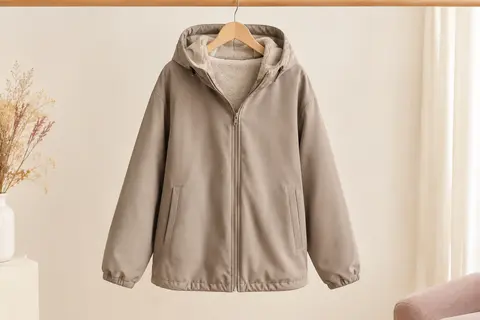 Veste femme ample à capuche et zip, avec doublure polaire et deux poches latérales
