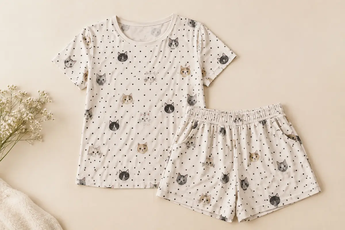 Ensemble de pyjama court avec haut à manches courtes et short à pois doté de poches latérales