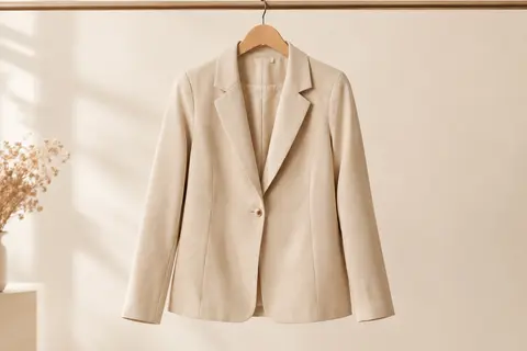 Blazer VERO MODA à coupe regular présenté seul sur un cintre dans un décor ivoire lumineux.