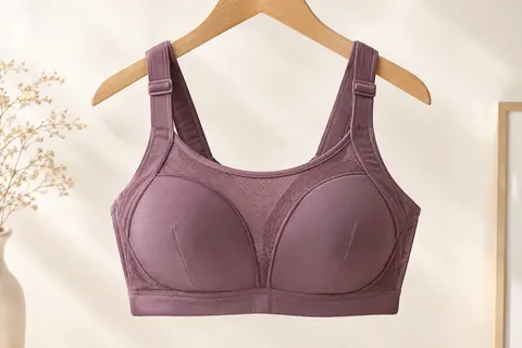 Brassière de sport Wingslove sans armature, non rembourrée, présentée seule sur un fond ivoire lumineux