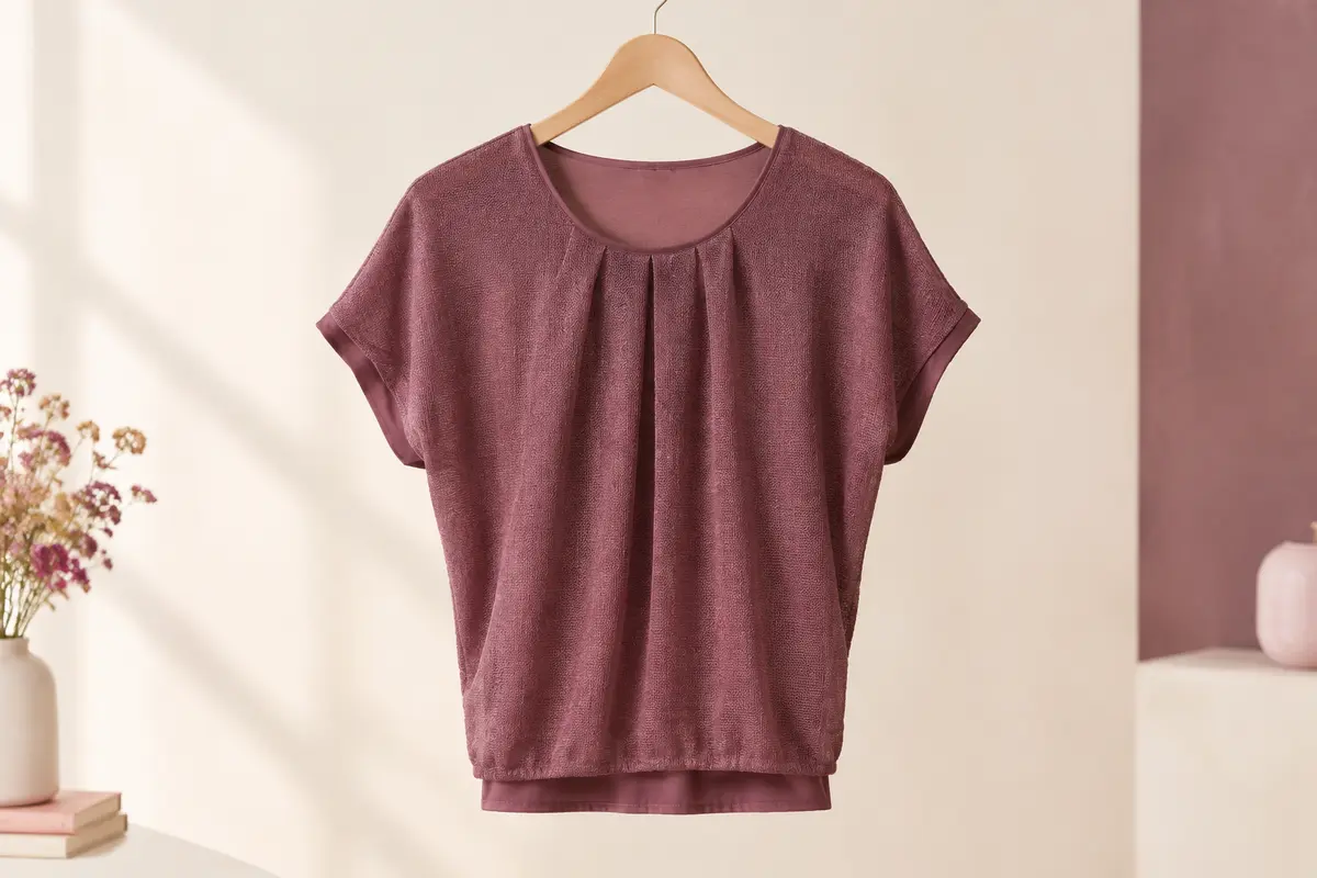 Haut femme Zeagoo à col rond, manches dolman et maille extérieure à deux couches